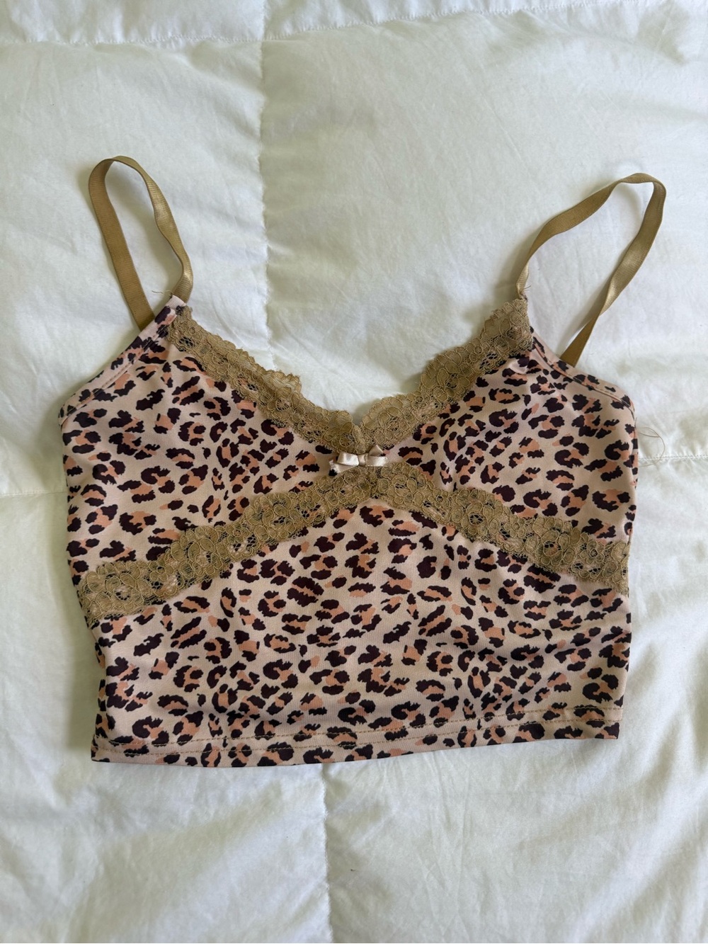 Leopard Print Lace Trim Cami Top in Taupe